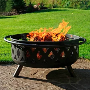 wood burning lattice fire pit on a patio