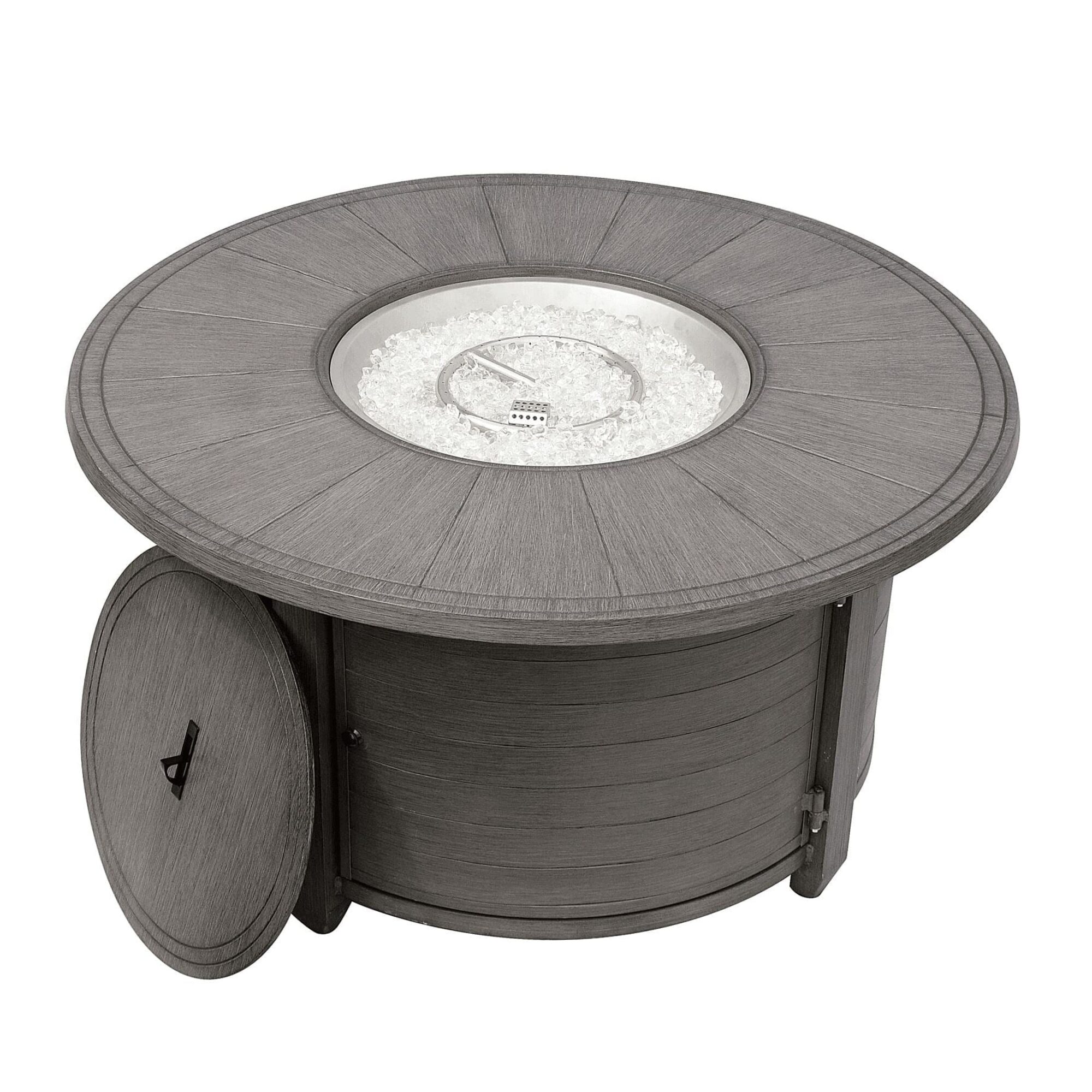 Cast Aluminum Round Fire Pit in Brushed Wood Finish