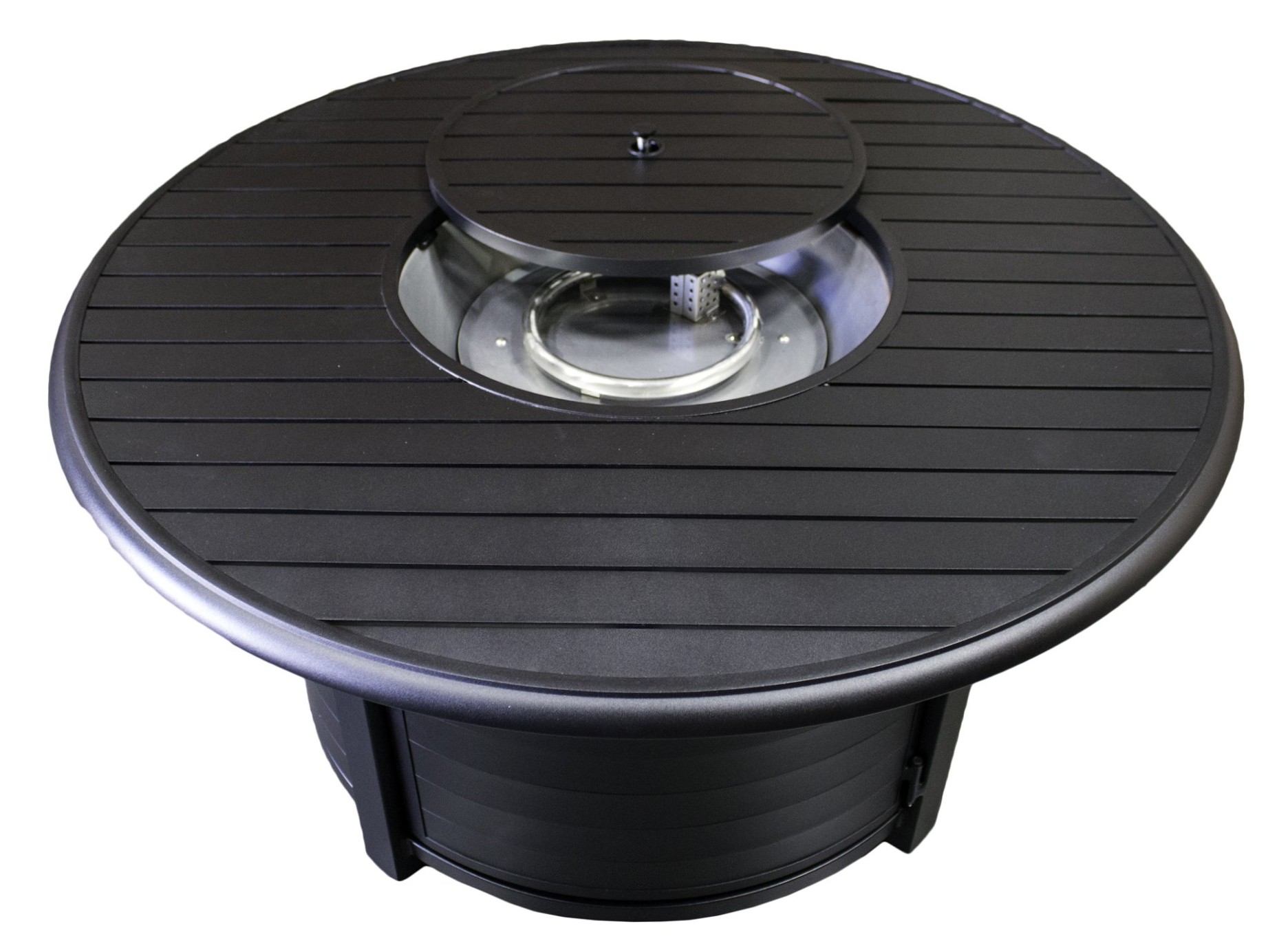 Round Cast Aluminum Slatted Fire Pit, Black
