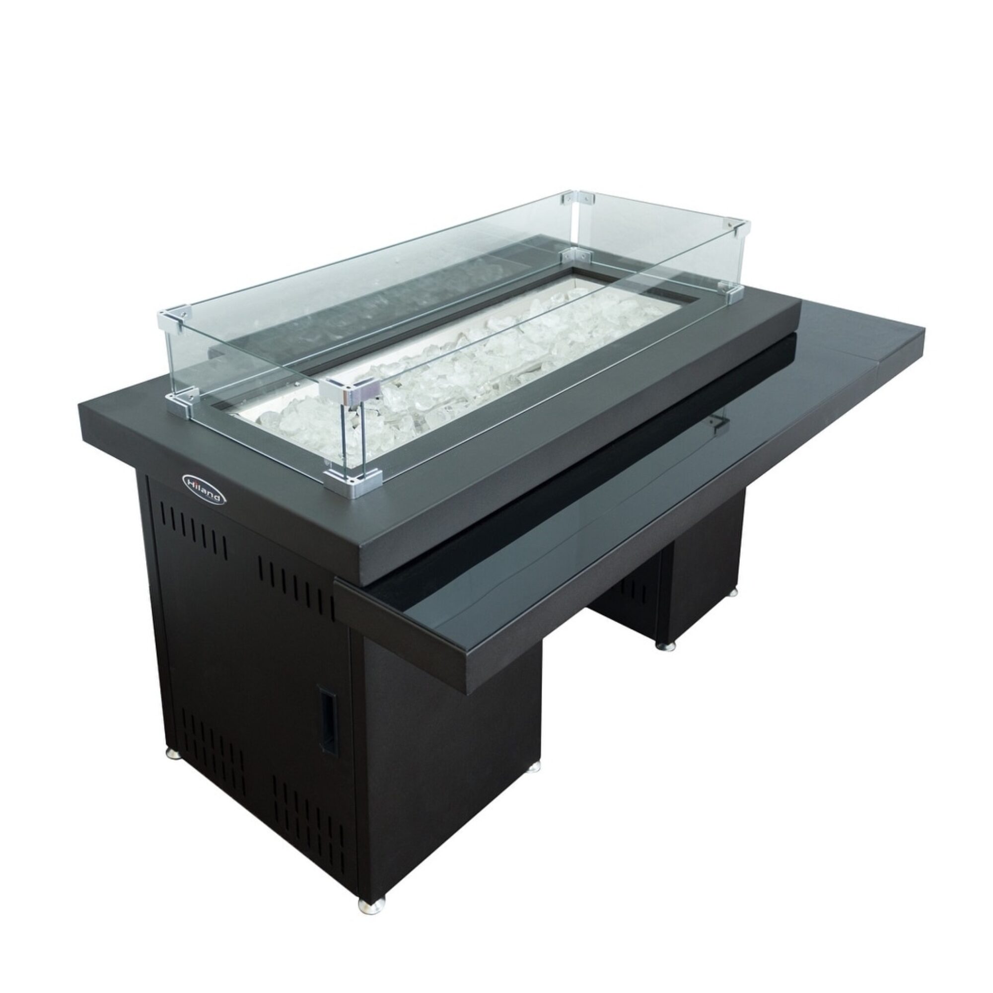 Black Rectangle Two Tier Glass Top Fire Pit