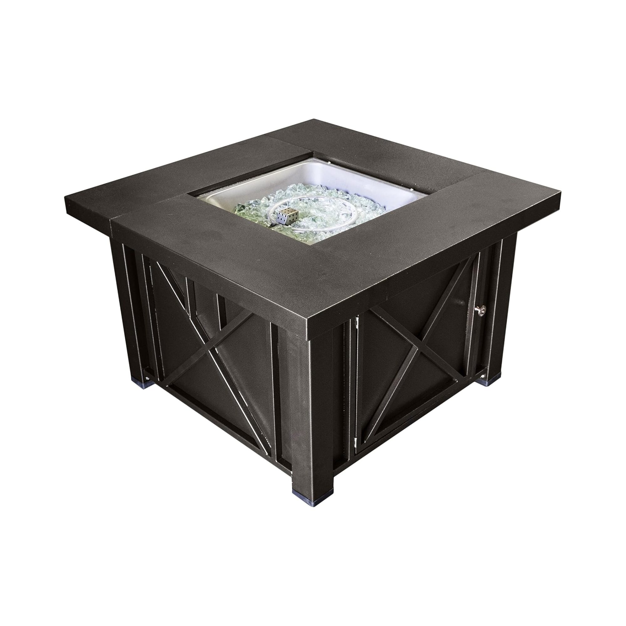 GSF-DGH Square Propane Fire Pit w/Lid, 40,000 BTU, Decorative Bronze